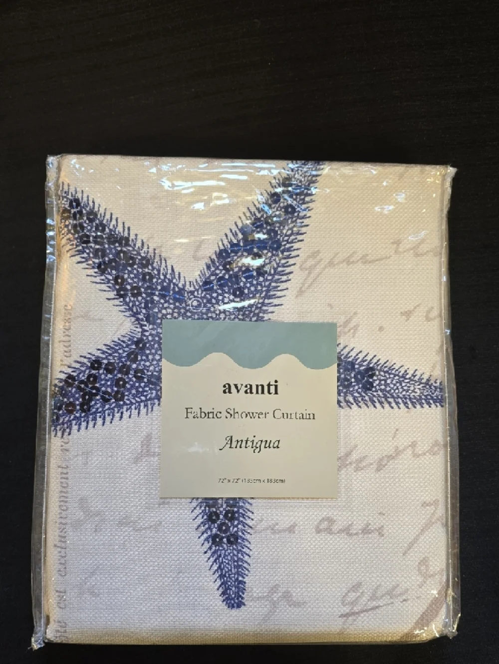 Antigua Nautical Starfish & Seashell Shower Curtain - New! Blue, Cream, Brown